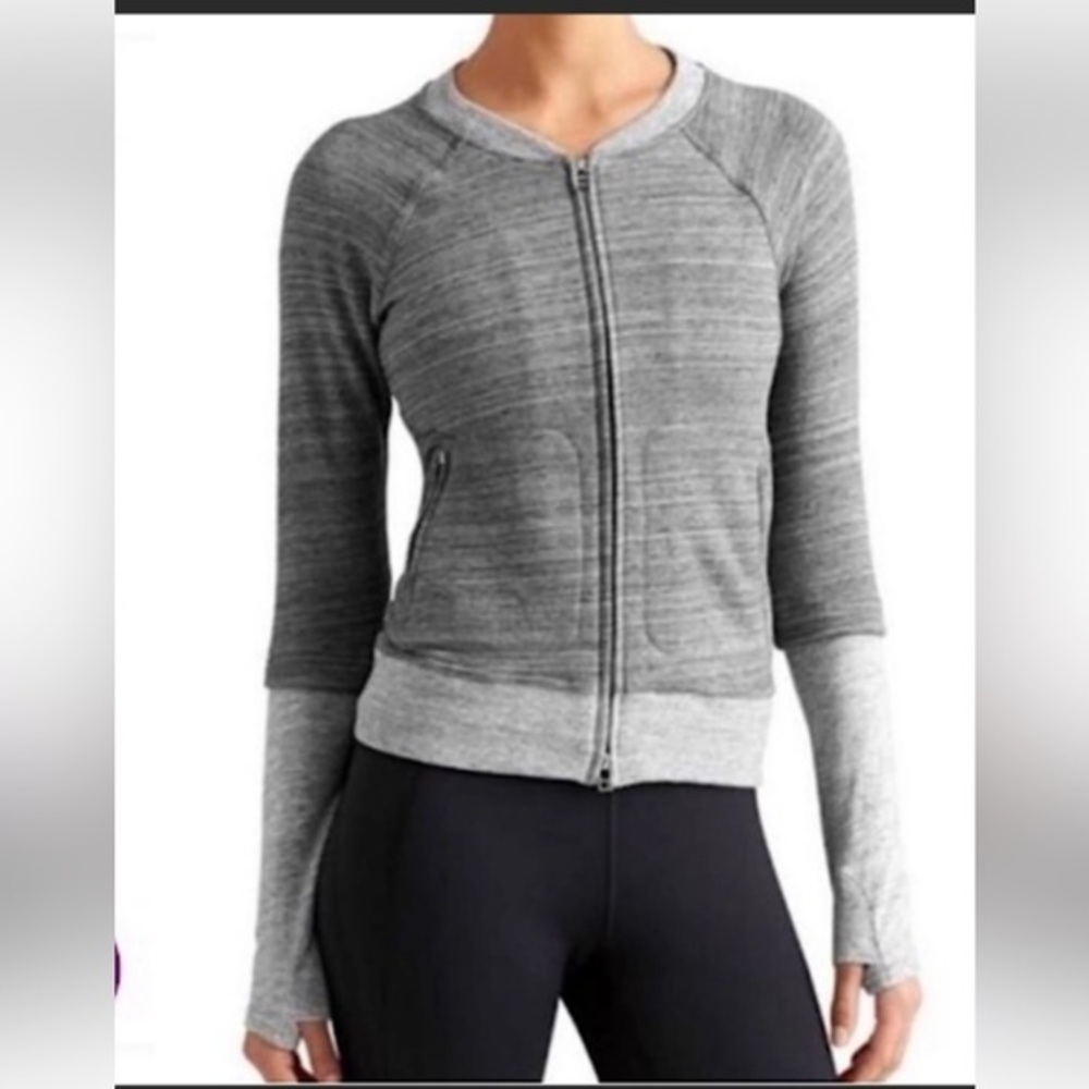 ATHLETA X DEREK LAM IOC size M cropped gray jacket with zipper front pockets